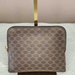 Celine Macadam Clutch Cosmetic Toiletry Monogram Pouch With Gold Hardware